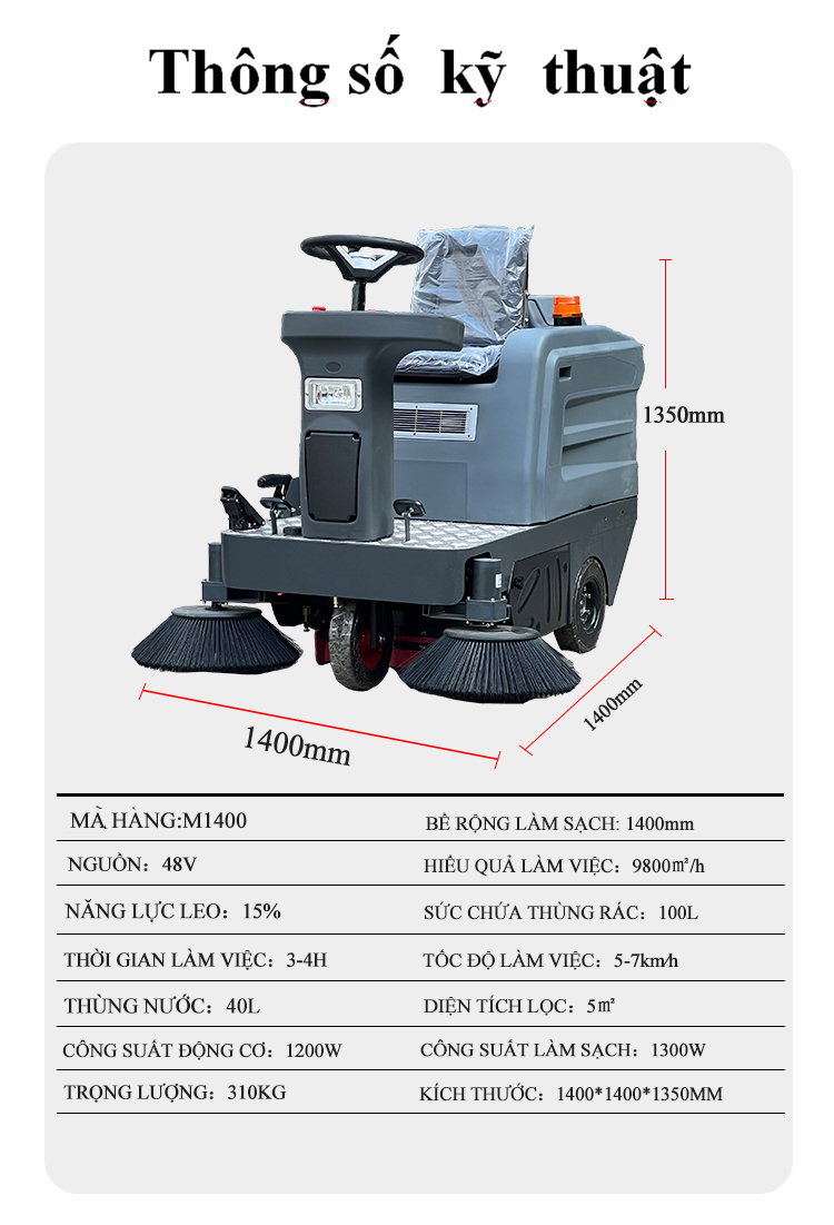 Xe quét rác ngồi lái M1400